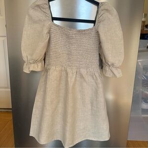 Reformation Smocked Squareneck Linen Puff sleeve mini dress